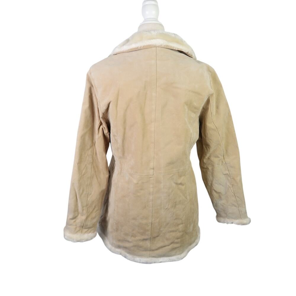 Vintage Y2K Beyond California Tan Suede Leather Cream Faux Fur Sherpa Jacket M - Picture 4 of 6